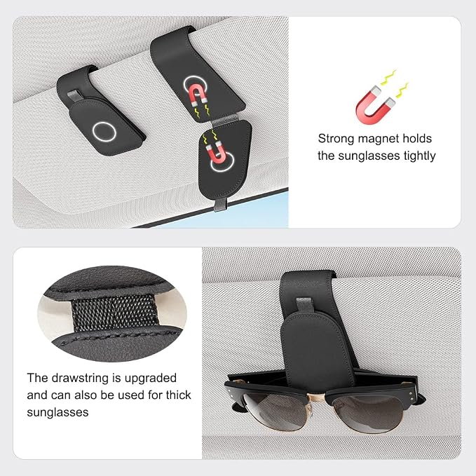 Sotfamily Magnetic Sunglass Holder for Car Visor, 2 Packs, Faux Leather | Strong Magnetism, for Most Car Visors, No Marks on Visor, Gift-Ready Packaging, Sunglass Organizer, Car Accessories for Men - Image 6