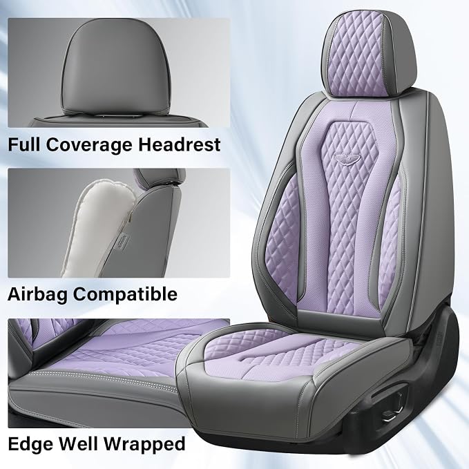 Coverado Leather Seat Covers 2 Seats, Car Seat Covers Front Seats, Purple Car Seat Cover 2 Pack, Front Car Seat Covers, Car Seat Cushion, Auto Seat Covers Driver Seat Protector Universal Fit Most Cars - Image 2