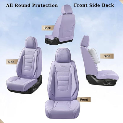 Coverado Car Seat Covers Full Set, Nappa Leather Seat Covers for Cars, Car Seat Protector Car Seat Cushion, Front and Back Seat Protectors Cushions Universal Fit for Most Cars Vehicles(Purple) - Image 3