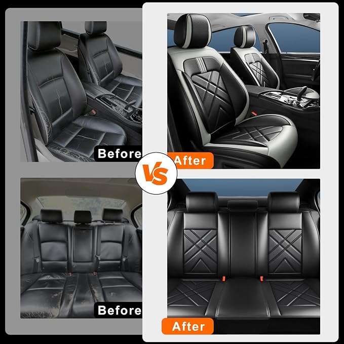 Rio Car Seat Covers Custom Fit for KIA Rio 2014-2026, Premium Full Coverage Leather Automotive Seat Protectors, All Seasons Waterproof Breathable, Airbag Compatible, Full Set Seats, Black Gray - Image 6