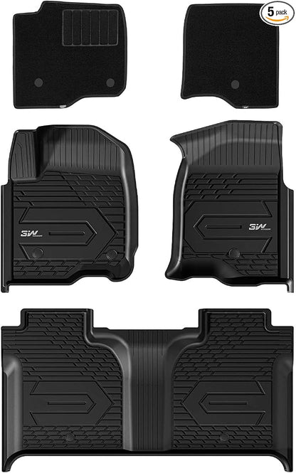 3W Floor Mats & Front Carpet for 2019-2026 Chevy Silverado/GMC Sierra 1500 | 2020-2026 GMC Sierra 2500HD/3500HD Crew Cab, TPE All Weather Accessories 2 Rows Full Set Car Mats by 3W