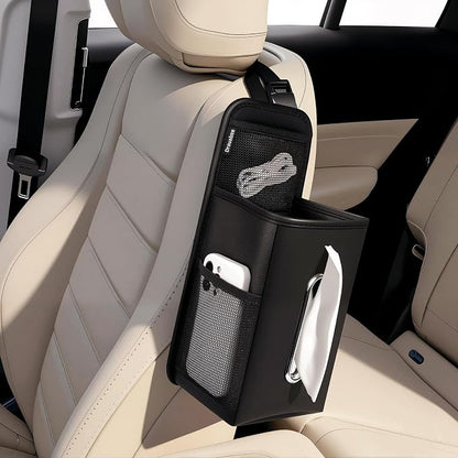 Car Tissue Holder for Kleenex 60/120/160/180 Count,Rectangular Car Storage Box, Side Mount Organizer with 3 Mesh Pockets, Hanging Bag, Waterproof PU Leather, for Front and Back Seat by Drsvabze