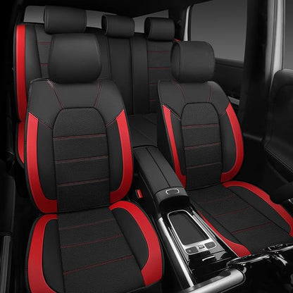 CAR PASS 5 Seats Leather Car Seat Covers, Sideless Car Seat Protectors with Storage Pocket, Water Resistance Seat Cover, Universal Fit Most Cars, SUVs, Trucks and Vans (Full Set,Black and Red) - Image 7