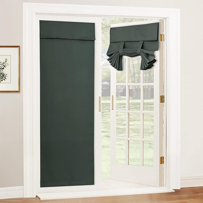RYB HOME Adhesive Blackout Curtains 72 inches Long for Living Room Office | No Drill, Thermal Insulated, For Patio Kitchen Front Entry Front Back Door Glass Window, W42 x L72, Dark Green, 1 Panel by RYBHOME
