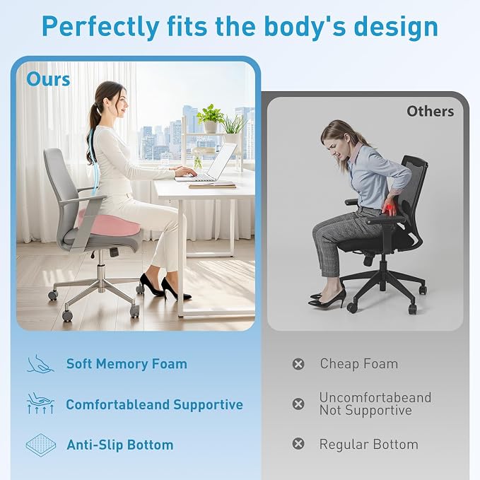 BlissTrends Extra Thick Seat Cushion for Office Chair & Car Seat, Pink | XX-Large Tailbone & Sciatica Relief, Ergonomic Support, High-Density Memory Foam, Comfort for Extended Sitting - Image 7