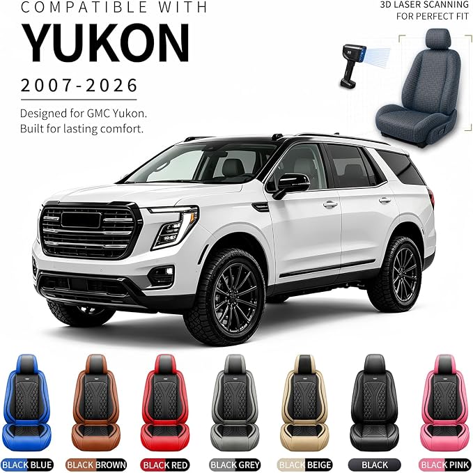 for GMC Yukon 2007-2026 Car Seat Covers, Full Set, Brown | Luxury Full Coverage Leather Seat Protectors, Waterproof Breathable, Non-Slip, Easy to Install, Airbag Compatible, All-Season - Image 4