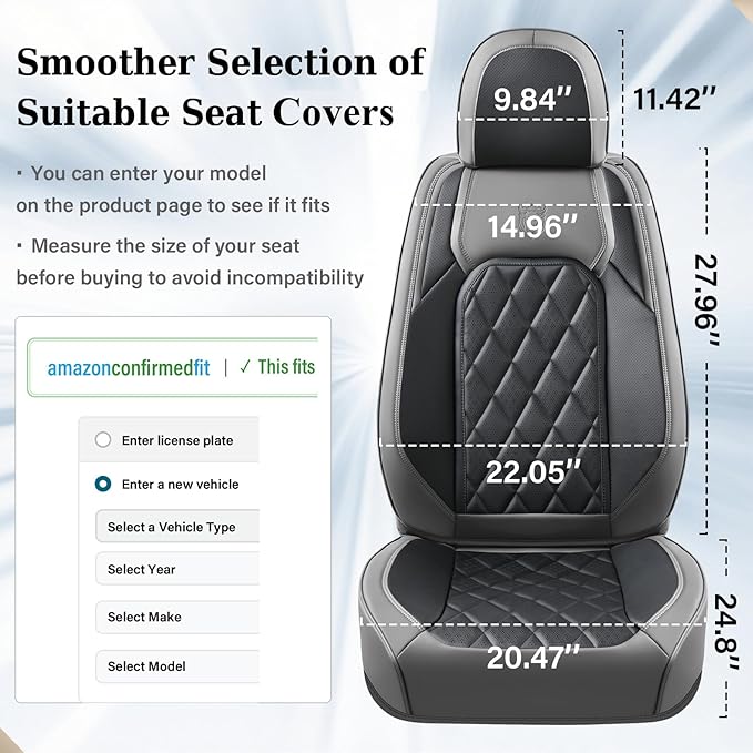 Coverado Seat Covers Full Set, Faux Leather Seat Covers for Car, Waterproof Car Seat Protectors 5 Seats, Automotive Seat Covers Universal Fit for Most Cars SUV Trucks- Gray&Black - Image 7