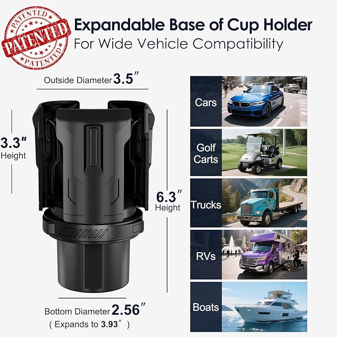 Car Cup Holder Expander: One-Button Open, Universal, Adjustable Holder(Diameter 2.6"- 4.8"), Cup Holder Expander for Yeti, Hydro Flask, Nalgene, Takeya, Camelbak, Ramblers, Owala, Tumblers, Mugs - Image 7