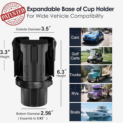 Car Cup Holder Expander: One-Button Open, Universal, Adjustable Holder(Diameter 2.6"- 4.8"), Cup Holder Expander for Yeti, Hydro Flask, Nalgene, Takeya, Camelbak, Ramblers, Owala, Tumblers, Mugs - Image 7