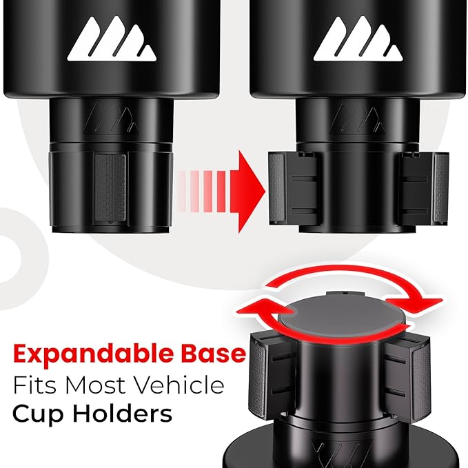 Integral Ultimate Car Cup Holder Expander with Adjustable Base & Organizer | Fits Yeti 14/24/36/46oz, Hydro Flask 32/40oz, Ramblers, mugs & 3.4-4.0in bottles, rubber-tab adjustable base - Image 6