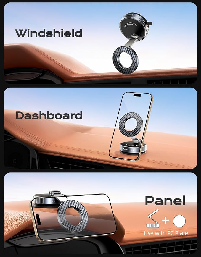 Viccux 2026 Upgraded Vacuum Magnetic Phone Holder for Car, 89LB Suction | 2400GF Strong Magnetic, 360° Adjustable Car Phone Holder for MagSafe, Dashboard Suction Cup Phone Mount for iPhone 17 16 15 - Image 3
