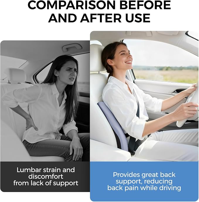 BEBAS Ergonomic Lumbar Support Pillow for Car, Memory Foam Car Back Cushion | Comfort Lumbar Pillow for Back Pain Relief, Breathable Washable Cover, Fits for Driving, Office, Wheelchair, Blue - Image 5
