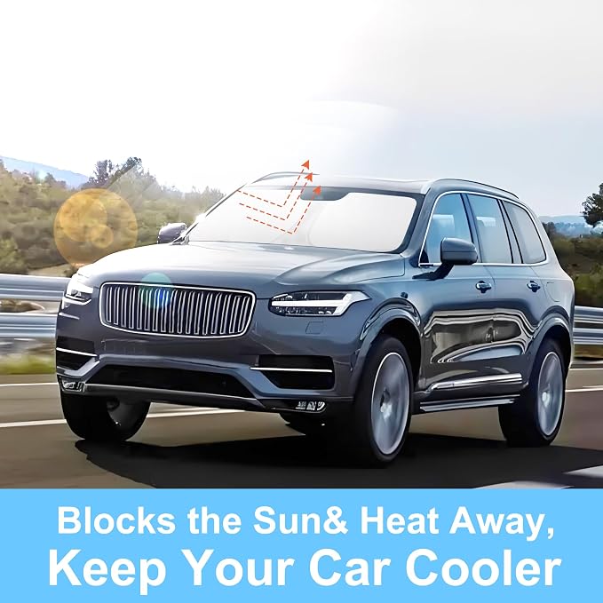 Front Windshield Sun Shade Foldable Car Front Window Sun Shade Windshield Shade Custom Fit for 2016-2025 2026 Volvo XC90 Block UV Rays Car Accessories Heat Keep Cooler - Image 4