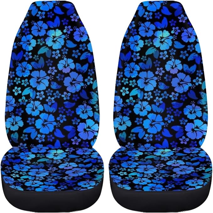 Hawaiian Hibiscus Front Seat Covers for Cars Trucks SUV Blue Floral Tropical Flower 2-Pack Car Seat Covers Auto Interior Covers for Truck Van SUV - Image 5