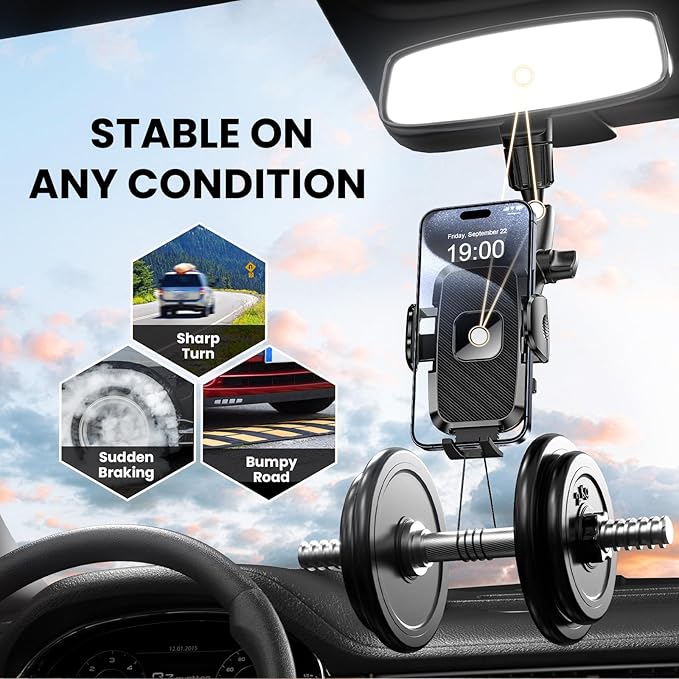 Phone Holders for Your Car, Rear View Mirror Phone Holder, 360° Rotating Car Phone Holder Mount Compatible with All 4"-7" iPhone and Android Cell Phones - Image 6