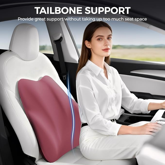 BEBAS Ergonomic Lumbar Support Pillow for Car, Memory Foam Car Back Cushion | Comfort Lumbar Pillow for Back Pain Relief, Breathable Washable Cover, Fits for Driving, Office, Wheelchair, Red - Image 4