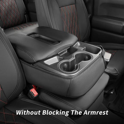 Silverado Seat Covers for 2014-2018 Chevy Silverado/GMC Sierra 1500/HD 2500/3500 DoubleCab Pickup Seat Cover,Fully Covered,Waterproof Truck Leather Seat Protector(Full Set,Black/Red) - Image 4