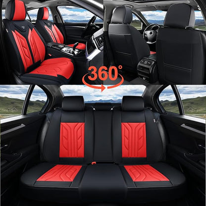 Coverado Car Seat Covers Full Set, Automotive Seat Covers Car Seat Protector Car Seat Cushion, Waterproof Leather Seat Covers for Cars, Universal Fit for Most Sedans SUV Pick-up Truck(Black&Red) - Image 6