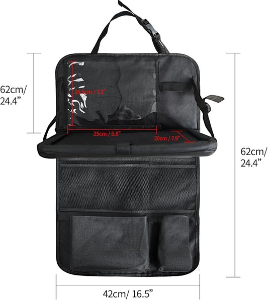 Car Backseat Organizer with Tablet Holder, 9 Storage Pockets with Foldable Food Tray, Kick Mats Back Seat Cover for Kids Road Trip Essentials Travel (1 Pack) - Image 2