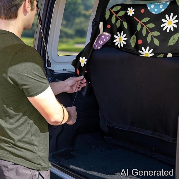 Flower Mushroom Print Rear Bench Towel Seat Covers, Heavy-Duty Back Seat Cover for Dogs, Waterproof Car Seat Cover, Non-Slip Back Seat Protector Fits Cars, SUVs, Trucks - Image 5