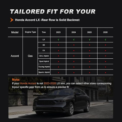 AOMSAZTO Custom Fit Seat Covers for Honda Accord 2023 2024 2025 2026 LX | Rear Row W/Solid Backrest Full Set Waterproof Airbag CompatibleFaux Leather Black - Image 3
