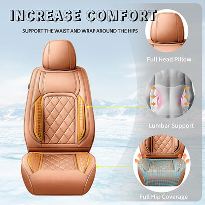 Fit CHR Premium Leather Car Seat Covers for Toyota CHR 2018-2021 2022 - Waterproof，Breathable，All-Weather Seat Cushion Protecto & Airbag Compatible, Full Set Brown - Image 6