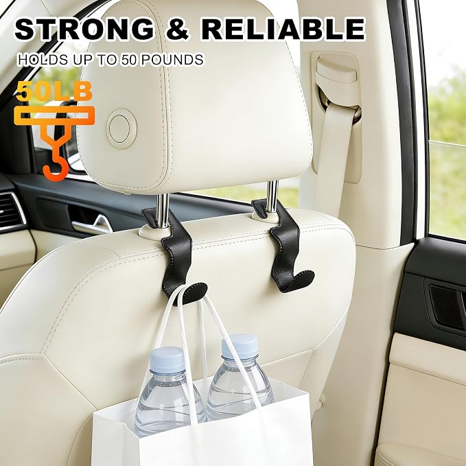 Headrest Hooks for Car, Leather Car Purse Hooks Hanger Holder Hook for Hanging Purses and Bags and Coats, 4Pack Black - Image 5