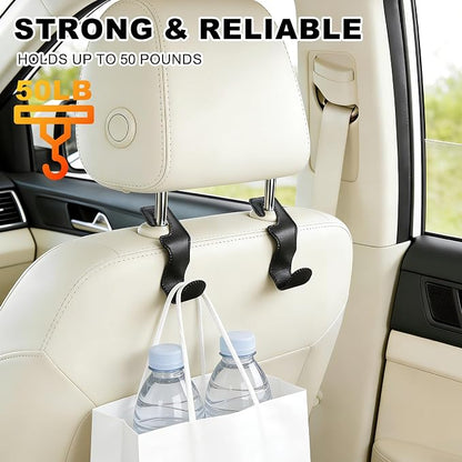 Headrest Hooks for Car, Leather Car Purse Hooks Hanger Holder Hook for Hanging Purses and Bags and Coats, 4Pack Black - Image 5
