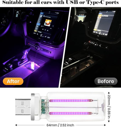 KENANEK 2PCS USB Retro Car Lamp, Touch-Control Portable LED Car Ambient Light, USB Powered Night Lights, Suitable for Bedroom, Camping, Holiday Decorations. (Purple Light) - Image 2