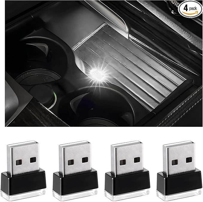 Yourkar 4 PCS USB LED Car Interior Atmosphere Lamp, Plug-in USB Interface Trunk Ambient Lighting Kit, Night Led Decoration Mini USB Light, Universal Interior Car Accessories (White) by Unknown