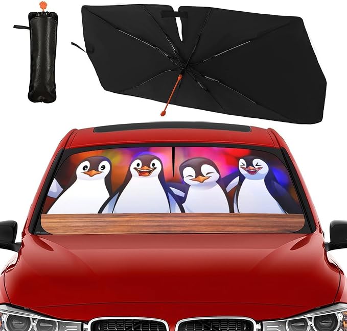 Socira Funny Penguin Car Windshield Sun Shade Umbrella Foldable Sunshade | for Front Window Auto Windshield Sunshade Covers Car Accessories Protect from Sun Rays Heat 57'' X 30'' - Image 8