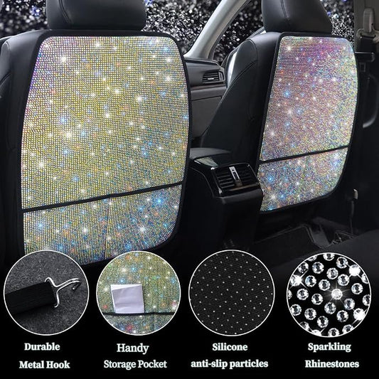 Diamond Bling Car Seat Kick Protectors with Storage – Sparkly Rhinestone Kick Mats, Universal Back Seat Cover for SUV, Crystal Auto Accessories for Stylish Moms Color 2pcs - Image 2