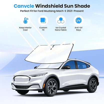 Canvcle Windshield Sun Shade for 2021-2025 2026 Ford Mustang Mach-E Accessories Upgraded Double-Layer Front Window Sunshade Cover Sun Visor Protector Foldable Block UV Rays Keep Vehicle Cool - Image 2