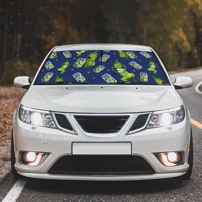 Socira Funny Pickle Car Windshield Sun Shade Umbrella Foldable Sunshade | for Front Window Auto Windshield Sunshade Covers Pickle Gifts for Men Car Accessories Protect from Sun Rays Heat 57'' X 30'' - Image 2