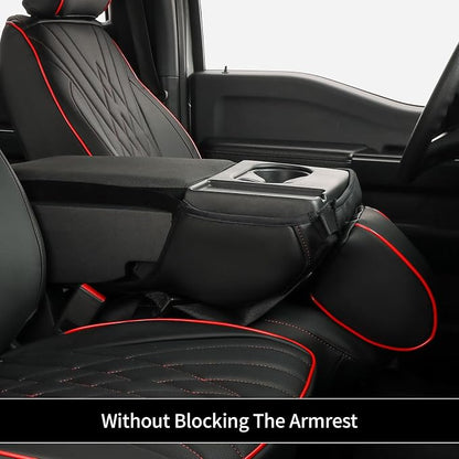 EKR F150 Seat Covers Custom Fit for (4 Door,SuperCrew) Ford F-150 Raptor/Tremor 2021 2022 2023 2024 2025 2026,Leather Truck Seat Cover Full Set -Faux Leather(Black with Red Trim) - Image 6