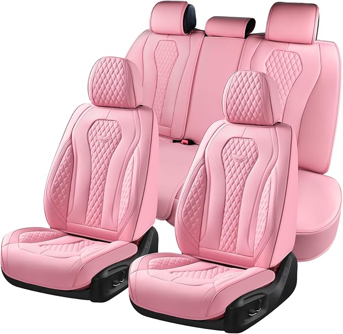 Coverado Car Seat Covers Full Set, Pink Seat Covers, Waterproof Car Seat Cover, Car Seat Cushion, Car Seat Covers Front Seats Back Seat Covers, Car Seat Protector Universal Fit Most Cars by COVERADOAUTO
