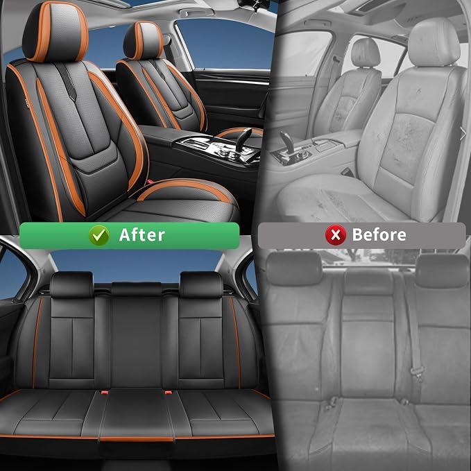 Fit Maxima Car Seat Covers for Nissan Maxima 2011-2021 2022 2023-Upgraded Premium Waterproof & Breathable Leather,Airbag Compatible,All-Weather Seat Cushion Protector,2 Front/Black-Brown - Image 4