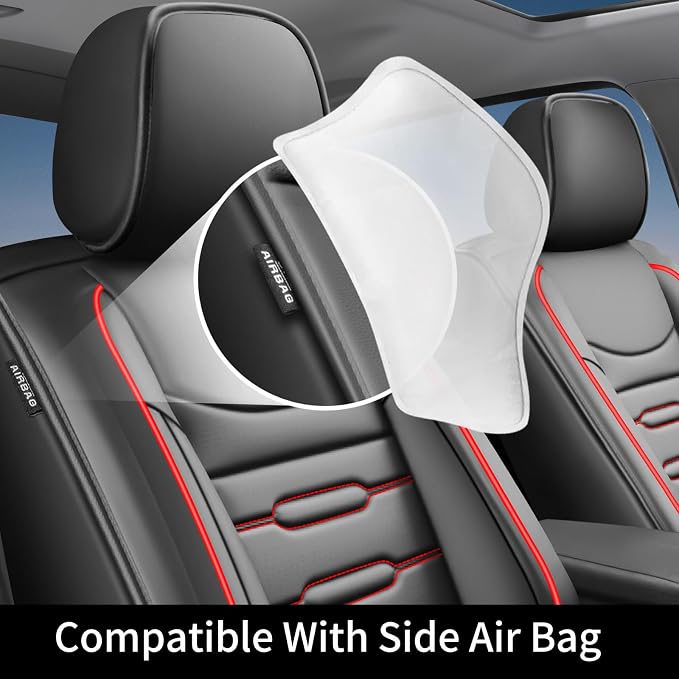 Car Seat Covers Compatible with Nissan Murano 2011-2026 S SL SV LE SE Platinum. Waterproof & Breathable Leather.Compatible with Airbag.All-Weather Seat Cushion Protector(2 Front/Black+Red) - Image 5