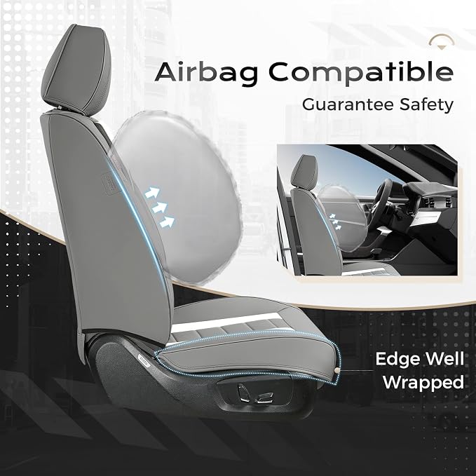 Coverado Car Seat Covers Full Set, Seat Covers for Cars, Front Seat Covers and Back Seat Cover Waterproof Leather Automotive Seat Cover, Universal Car Interior Protectors Cushion for Most Cars - Image 3