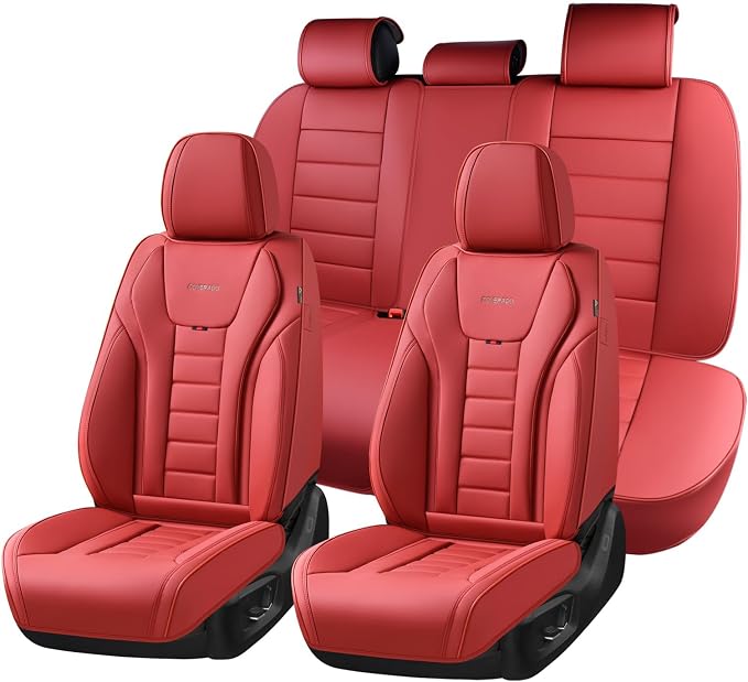 Coverado Car Seat Covers Full Set, Seat Covers for Cars, Front Seat Covers and Back Seat Cover Waterproof Leather Automotive Seat Cover, Universal Car Interior Protectors Cushion for Most Cars by COVERADOAUTO