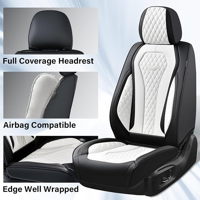 Coverado Seat Covers, Car Seat Covers Full Set, White Car Seat Cover, Auto Seat Covers Front Seats Rear Seat Cover, Luxury Car Seat Cushion,Leather Seat Cover Seat Protector Universal Fit Most Cars - Image 5
