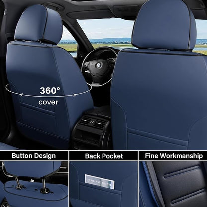 Coverado Car Seat Covers, Front Covers for Cars, Car Seat Cover Front Seats, Car Seat Protector Waterproof, Leather Car Seat Cushion, Universal Interior Covers Seat Protectors for Most Cars Blue - Image 2