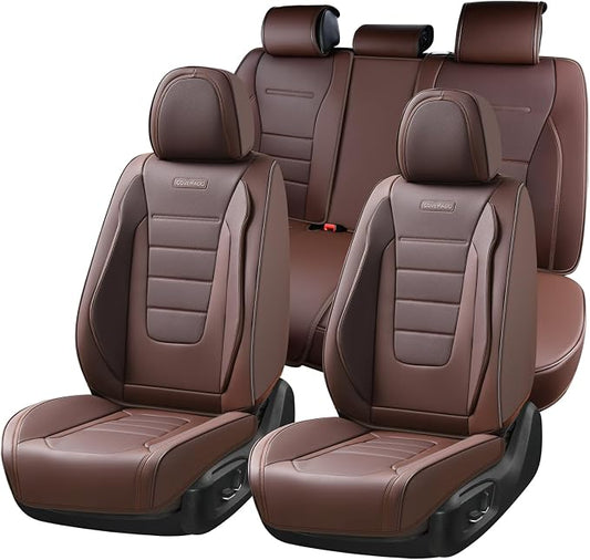 Coverado Car Seat Covers Full Set, Nappa Leather Seat Covers for Cars, Car Seat Protector Car Seat Cushion, Front and Back Seat Protectors Cushions Universal Fit for Most Cars Vehicles(Brown) by COVERADOAUTO