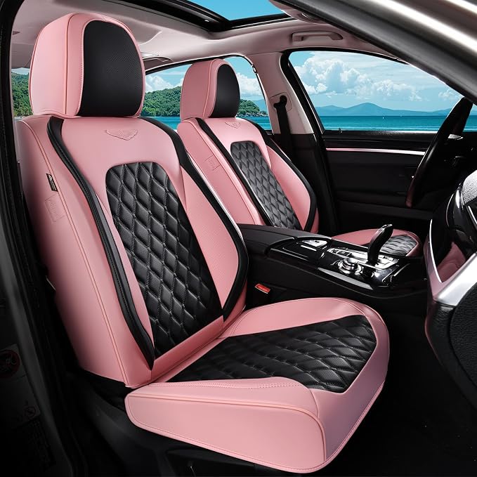 Coverado Universal Car Seat Covers Full Set, Stylish Waterproof Faux Leather Front & Rear Seat Protectors for Sedan SUV Truck, Luxury Fashion Interior – PinkBlack by COVERADOAUTO