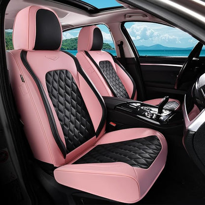 Coverado Universal Car Seat Covers Full Set, Stylish Waterproof Faux Leather Front & Rear Seat Protectors for Sedan SUV Truck, Luxury Fashion Interior – PinkBlack by COVERADOAUTO