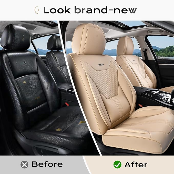 Coverado Car Seat Covers with Lumbar Support, Front Covers for Cars, Universal Automotive Seat Cover, Waterproof, Leather Car Seat Cushion, Interior Seat Protectors for Most Cars - Image 5
