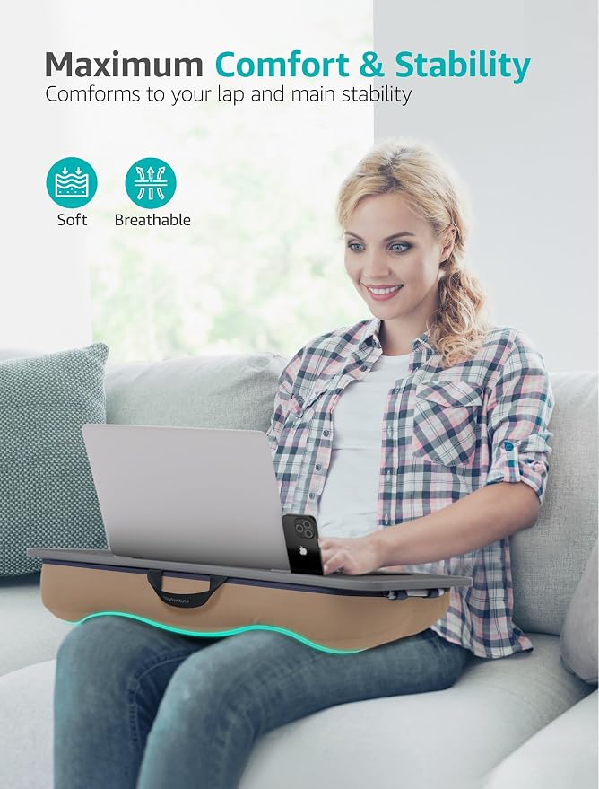 Istudyniture Lap Desk | Portable Laptop Desk & Stand – Fits Up to 17 inch – Washable Cushion, Built-in Phone Holder – for Bed, Couch, Sofa, Floor – Writing, Reading, Home Office – Large, Coffee - Image 3