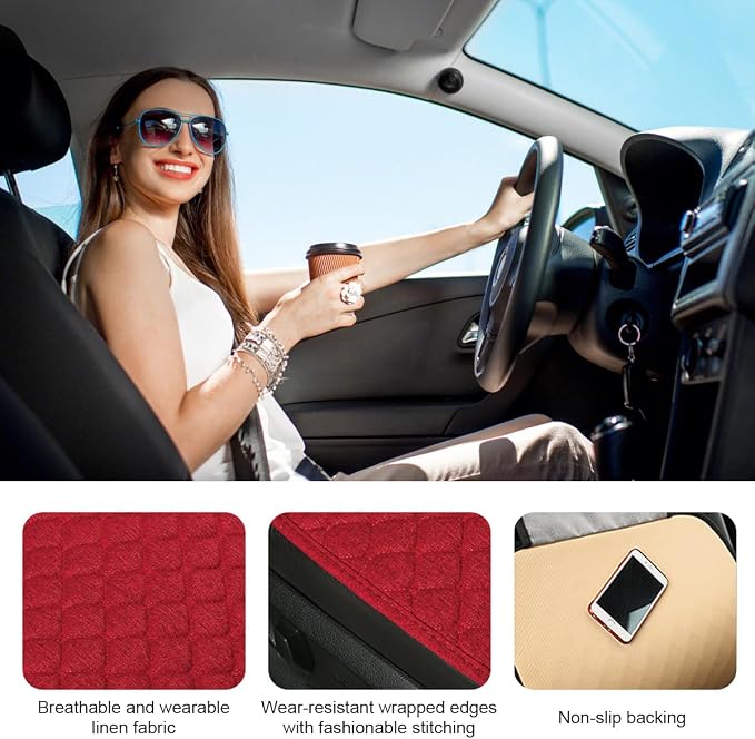 povtii Car Seat Bottom Cover Pad, Breathable Auto Front Seat Protector with Storage Pocket, Comfortable Seat Bottom Cushion Mat for Most Vehicle, Universal Interior Car Accessories (Red) - Image 3