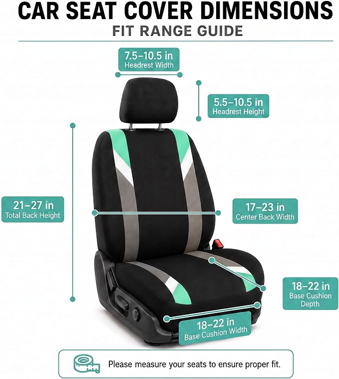 FH Group Front Set Cloth Car Seat Covers for Low Back Car Seats with Removable Headrest, Universal Fit, Airbag Compatible, Seat Cover for SUV, Sedan, Van, Mint - Image 8