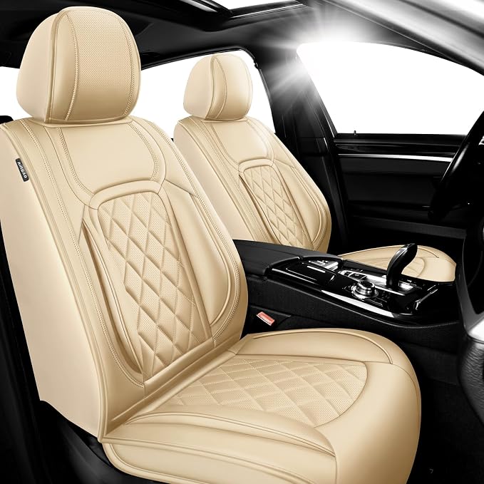 Fit Tacoma Premium Leather Car Seat Covers for Toyota Tacoma 2016-2022 2023 - Waterproof，Breathable，All-Weather Seat Cushion Protecto & Airbag Compatible, 2 Front Seat Beige by Unknown